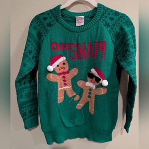 Christmas Sweater With Gingerbread Men In Santa Hats, "Oh Snap" - Size Medium